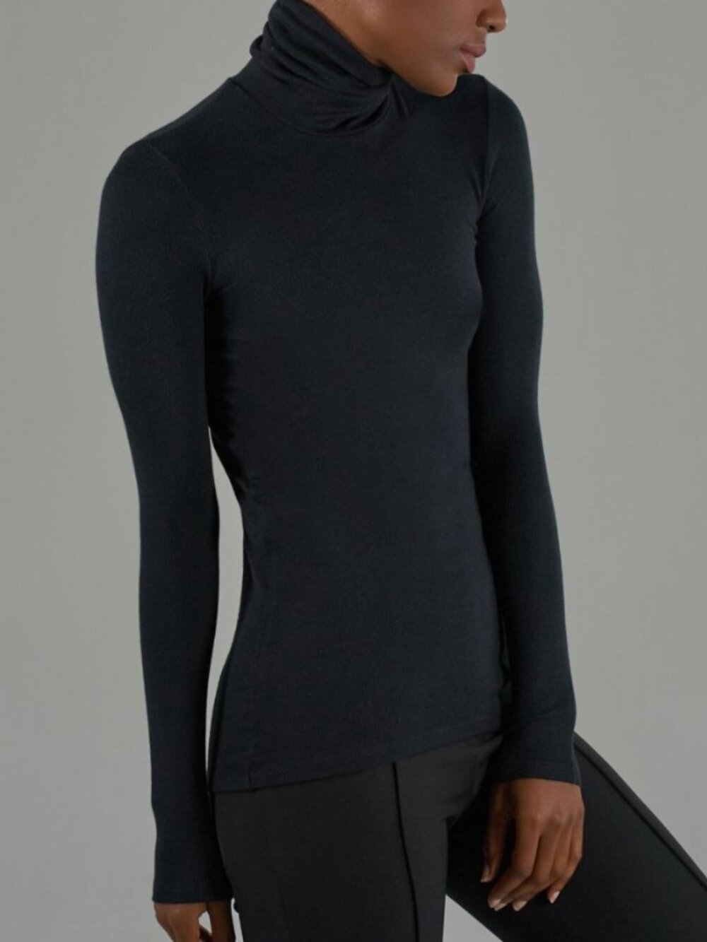 Atm Anthony Thomas Melillo Ribbed Long Sleeve Turtleneck Top Black M